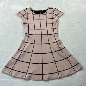 My Michelle Girls pink and black check fit and flare knit dress, size XL (Jr S)